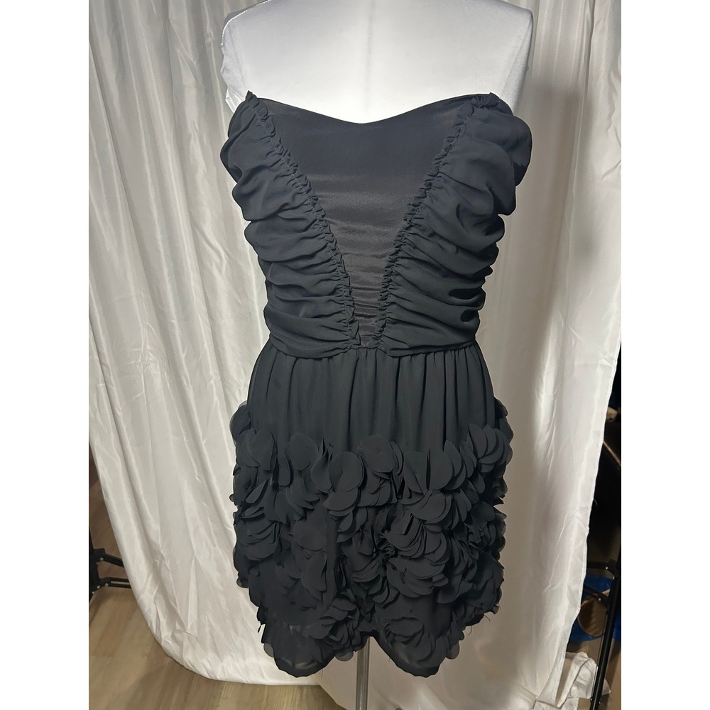 Anthroi Myne Ashley Ann Black Strapless Petal Mini Dress Ruched Size 6